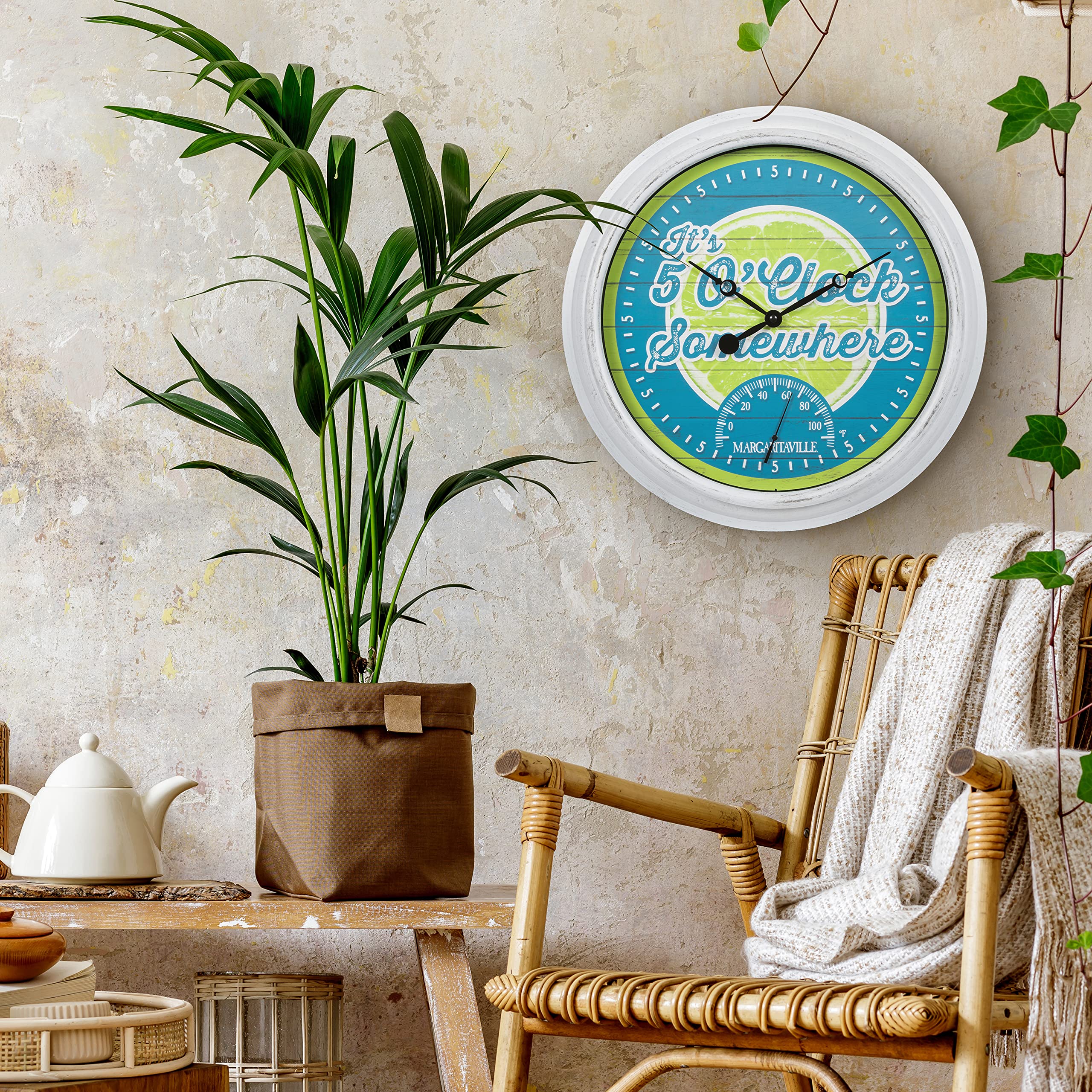La Crosse Margaritaville clock metal hands for precise time reading.