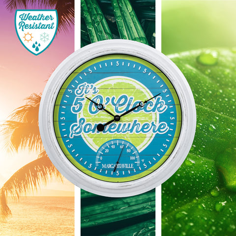 La Crosse Margaritaville clock UV weather resistance preserves color quality.