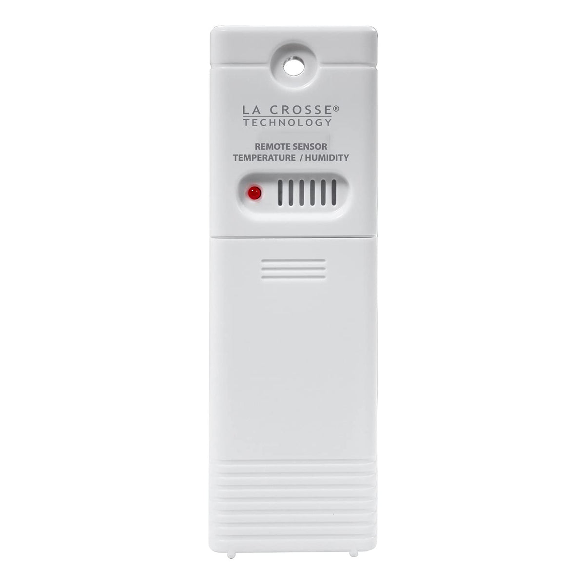 La Crosse Technology outdoor temperature and humidity sensor mounted on a wall.