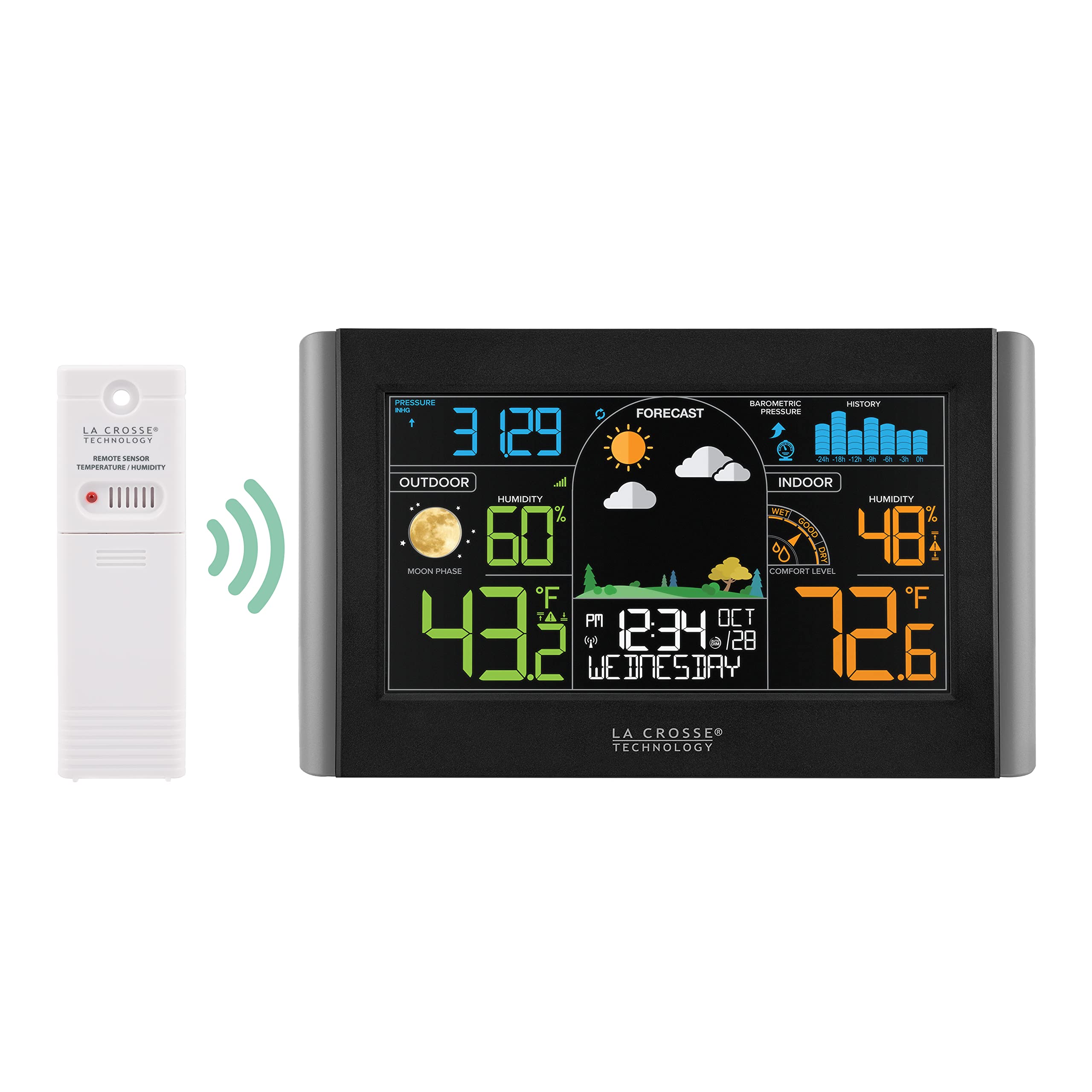 La Crosse S77925-INT indoor/outdoor temp and humidity readouts for home comfort.
