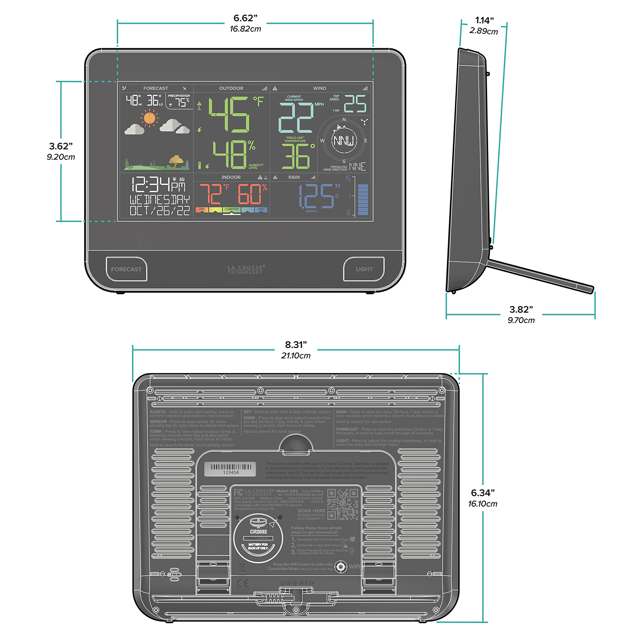 La Crosse V42-PRO-INT wind gauge shows wind speed and direction
