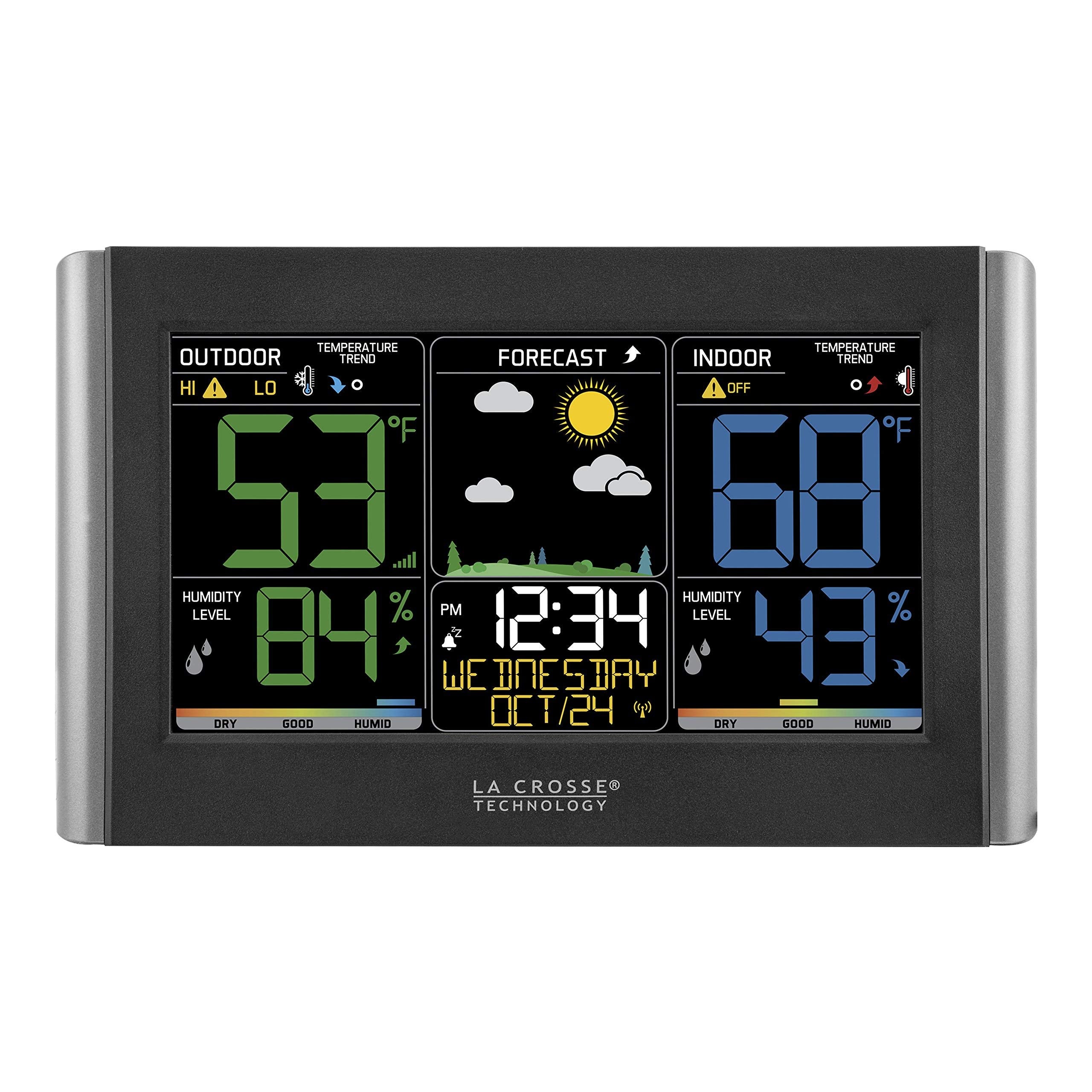 La Crosse Technology weather station color display shows current conditions and forecast at a glance.