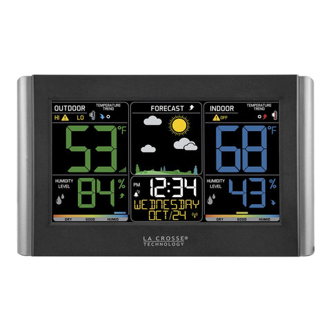 La Crosse Technology weather station color display shows current conditions and forecast at a glance.