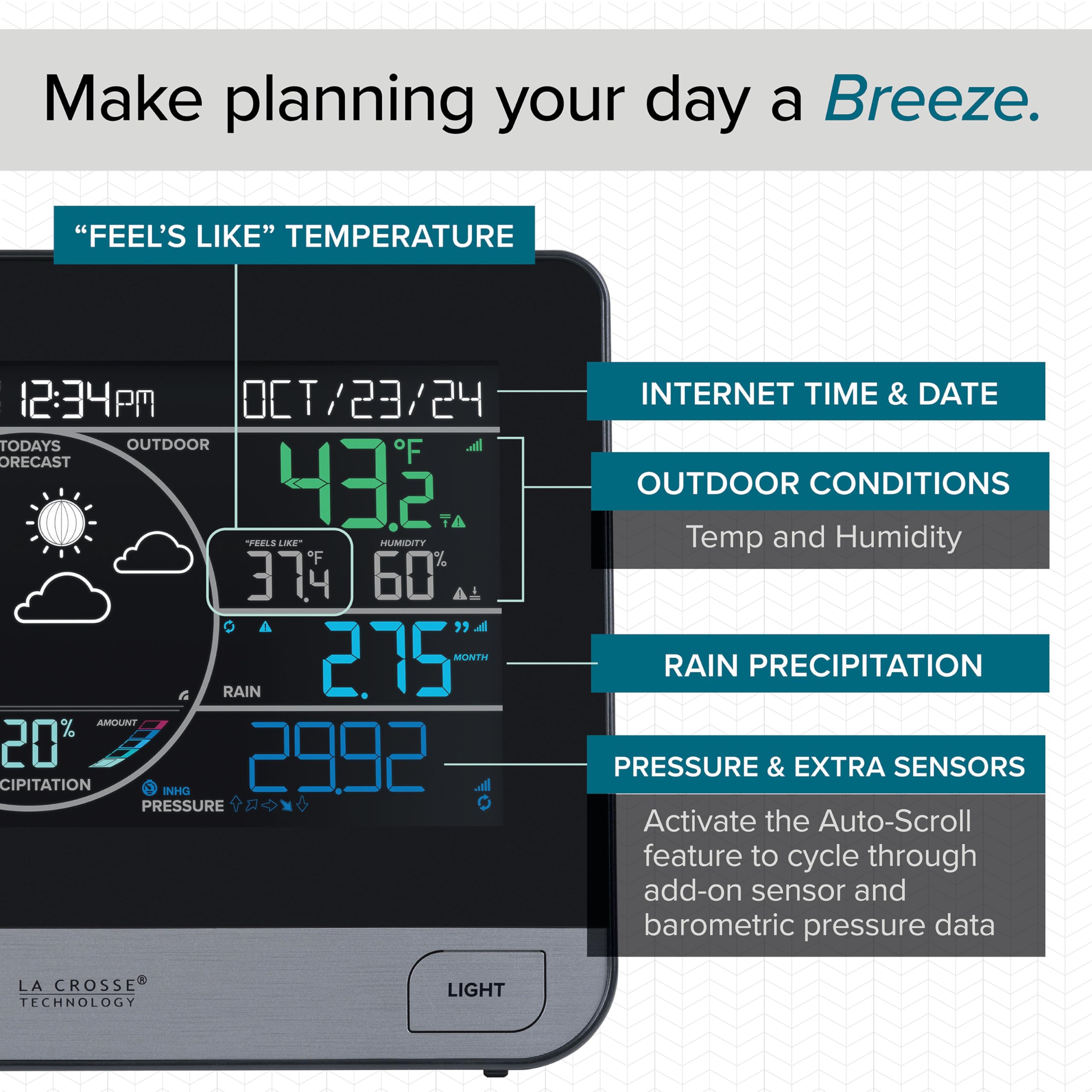 La Crosse Wi-Fi connectivity module, enabling app access from anywhere.