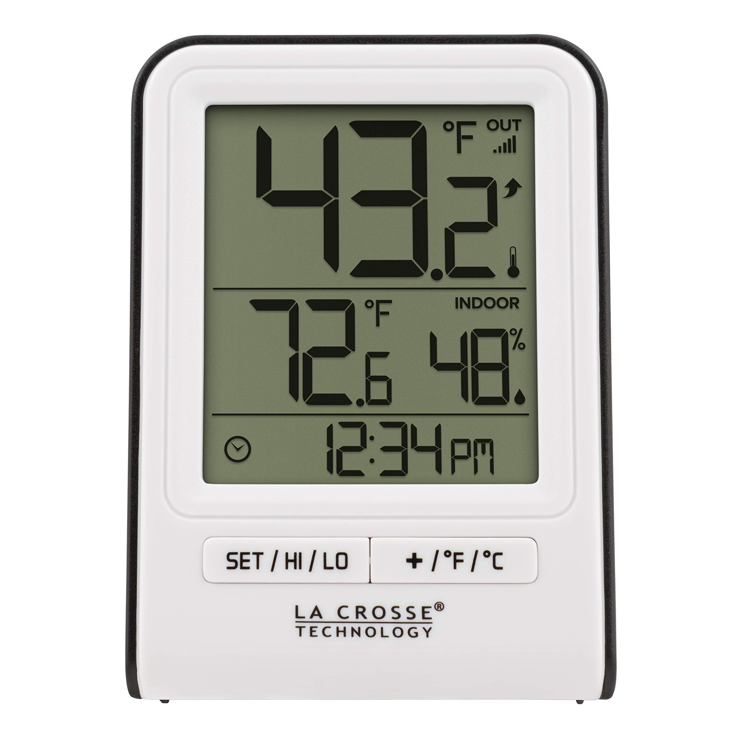 La Crosse Technology wireless station main unit display for at-a-glance indoor/outdoor data.