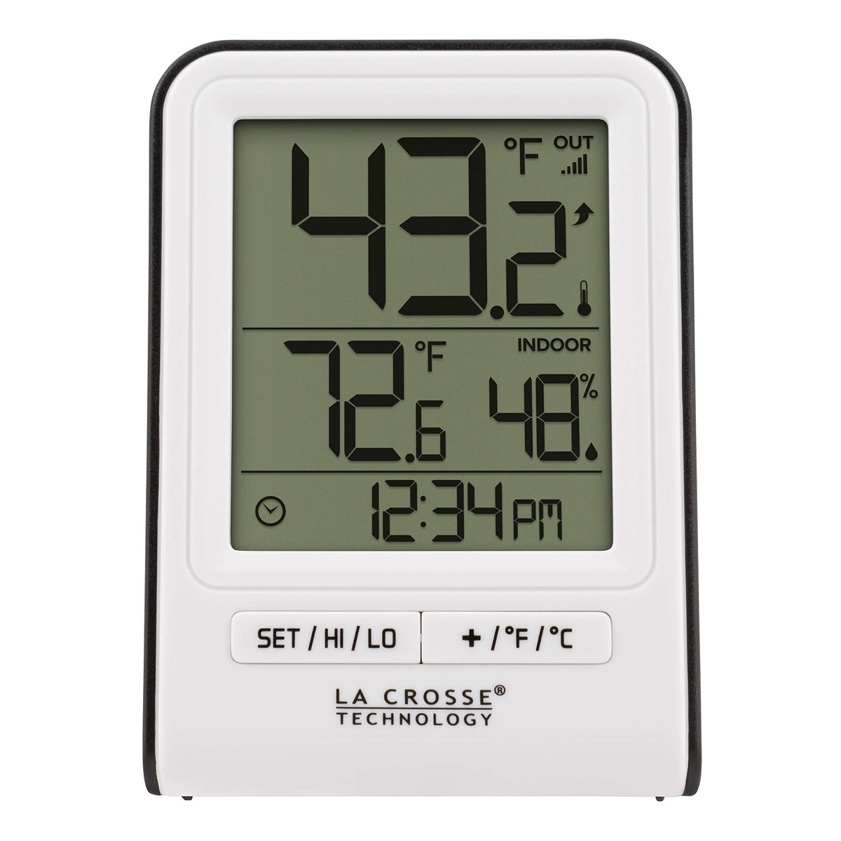La Crosse Technology wireless station main unit display for at-a-glance indoor/outdoor data.