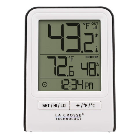La Crosse Technology wireless station main unit display for at-a-glance indoor/outdoor data.