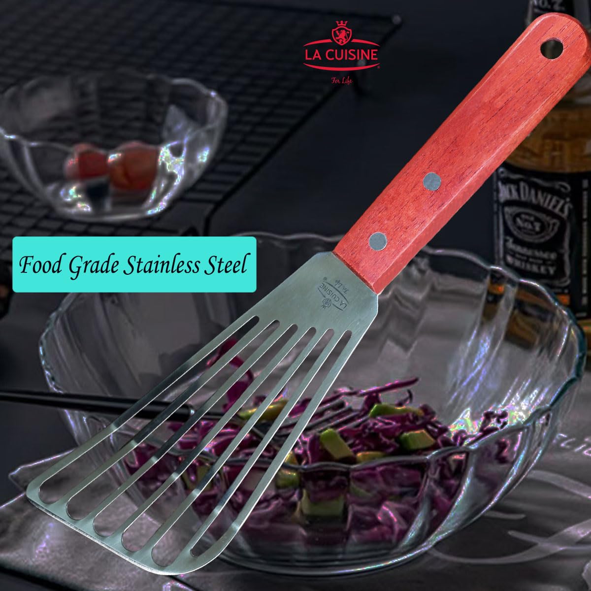 La Cuisine for Life beveled-edge blade enables precise flips of delicate foods