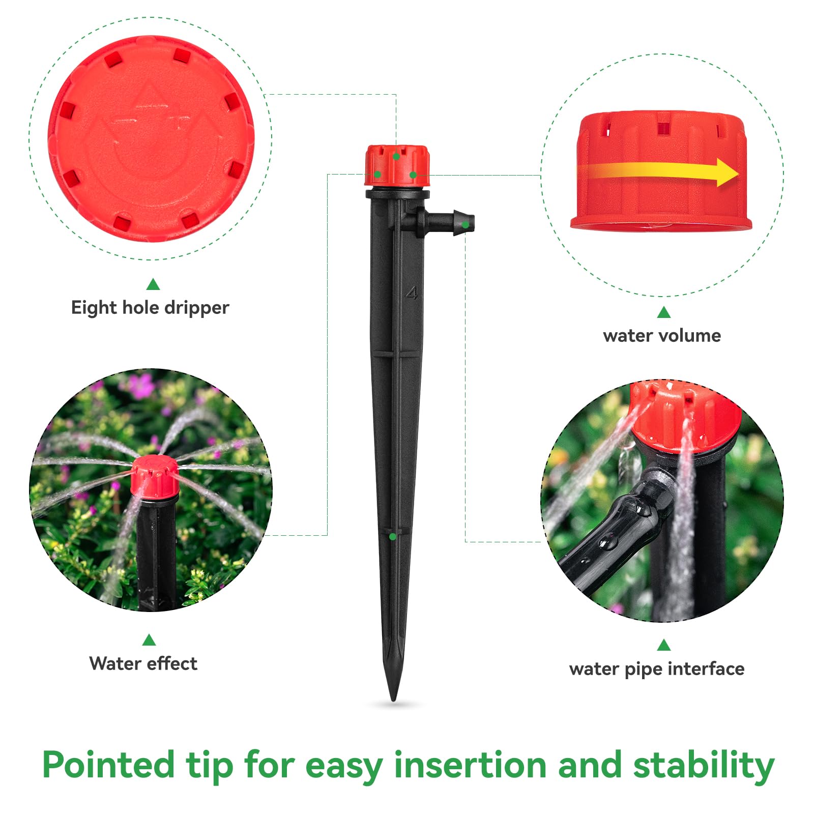 La Farah adjustable emitter cap enabling precise flow control and cleaning.