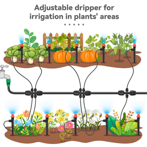La Farah garden irrigation system setup with emitters in place