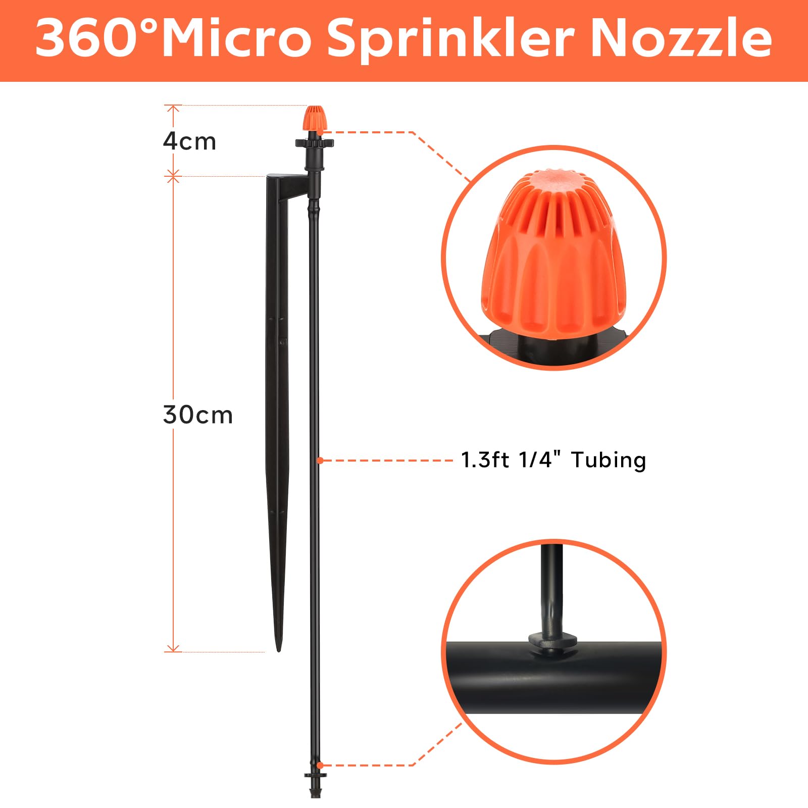 La Farah drip spray emitter with 12 inch stake improves target accuracy and stability
