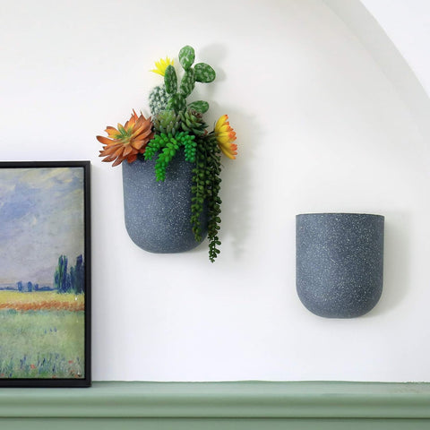 LA JOLIE MUSE weathered gray planter on indoor staircase display