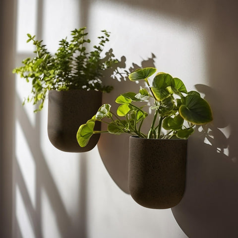 LA JOLIE MUSE pocket planter with iron rust finish mounts easily on walls.