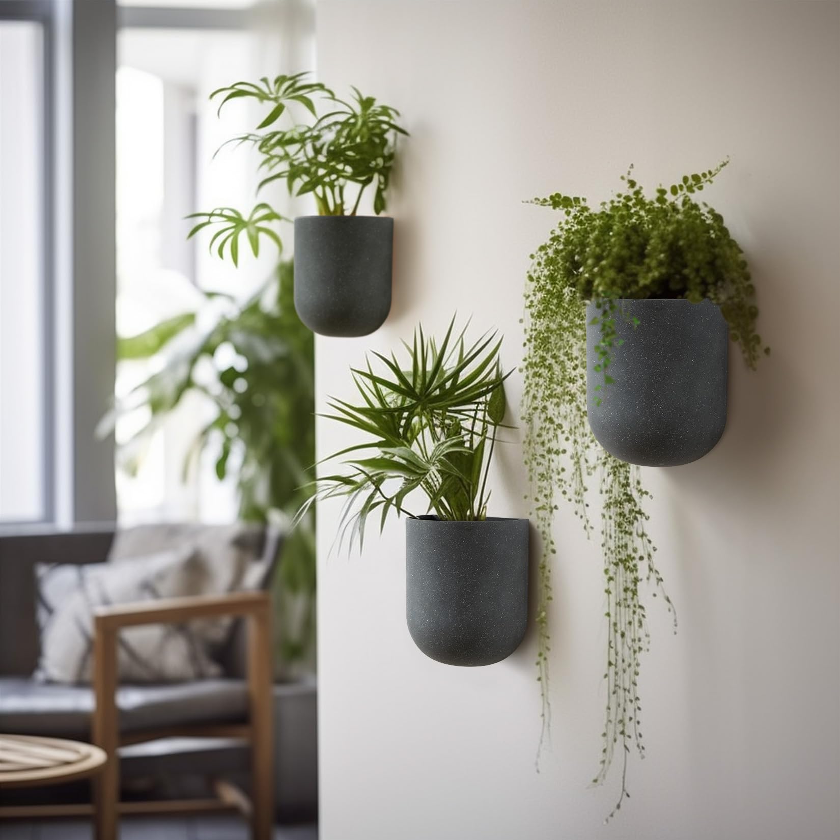 LA JOLIE MUSE pocket gray planter paired with succulents for a modern wall vignette