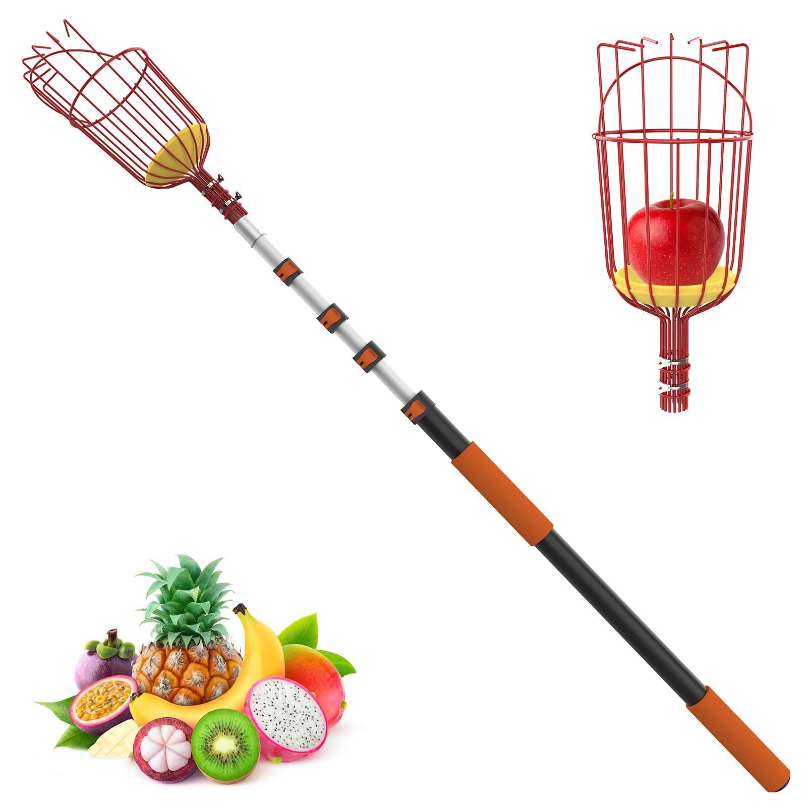 LAANPOLE 26ft reach with basket for high-branch fruit picking safely.