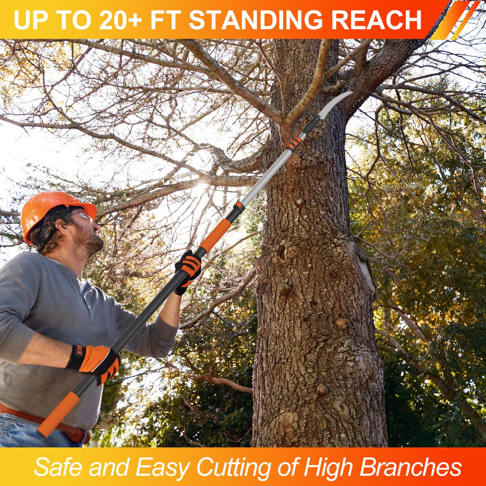LAANPOLE backyard pruning setup supports easy high-branch trimming from ground.