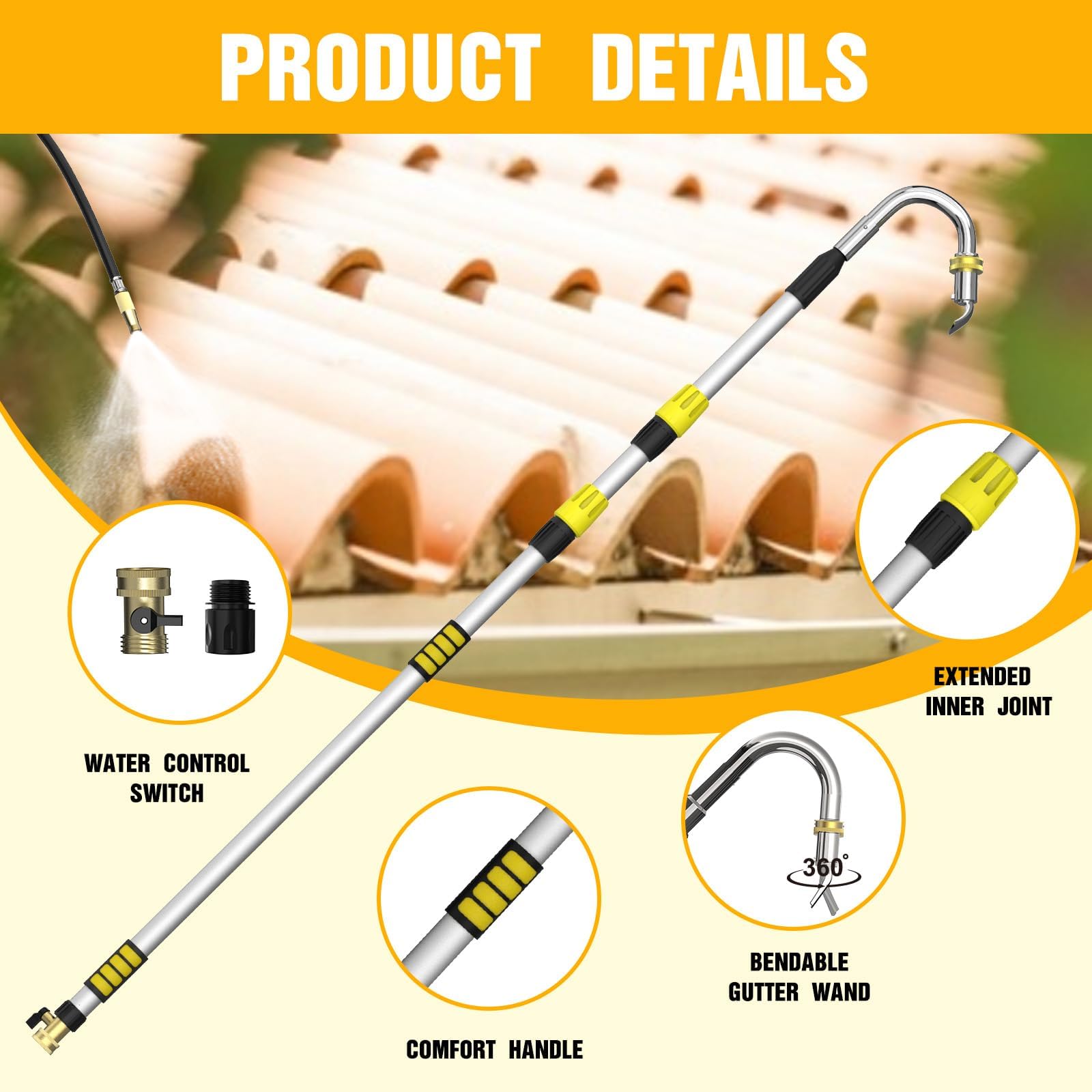 LAANPOLE bendable nozzle focuses spray into corners for thorough debris removal