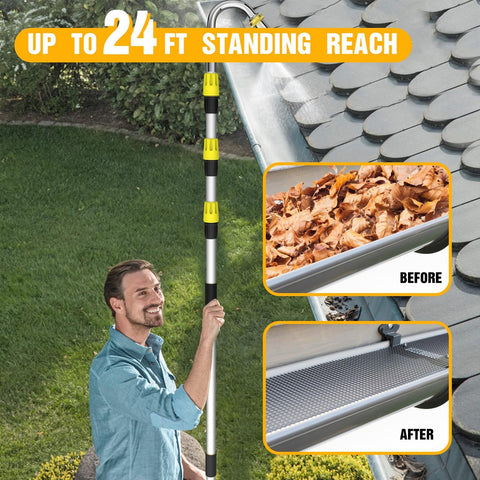 LAANPOLE gutter cleaner from ground reduces ladder use and increases safety