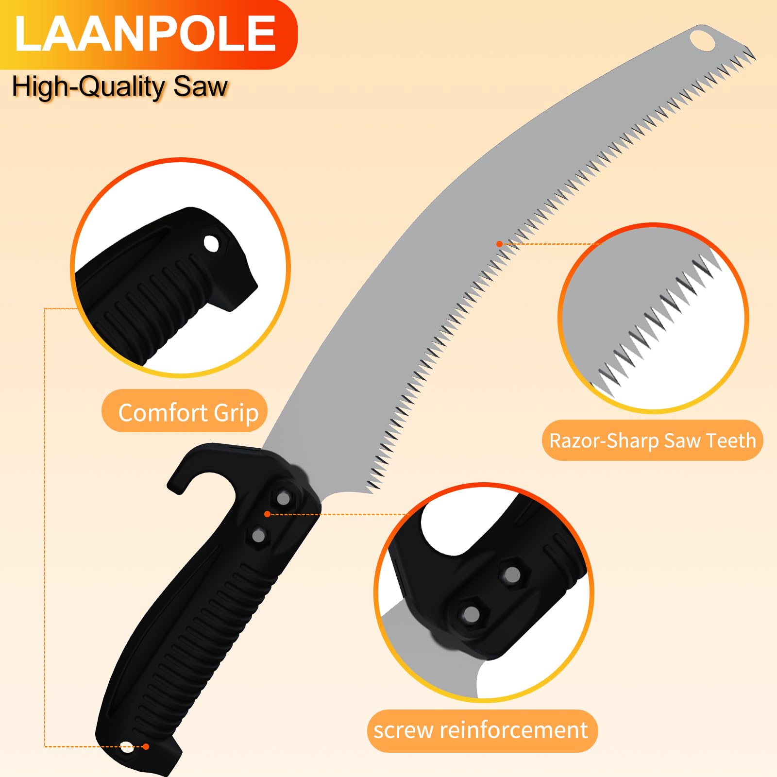 LAANPOLE pole saw safety lock ensures stable operation during extended cuts.