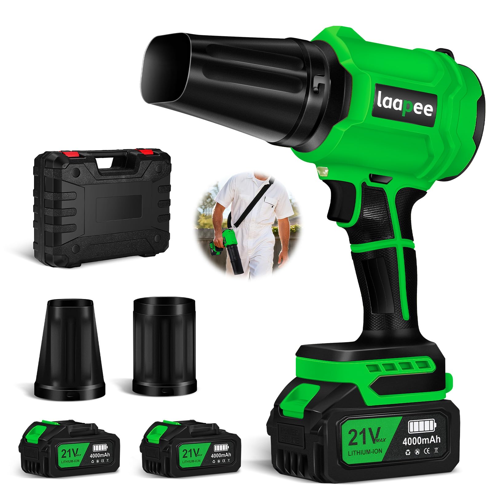 Laapee cordless leaf blower with battery pack enables quick, portable yard cleanup.