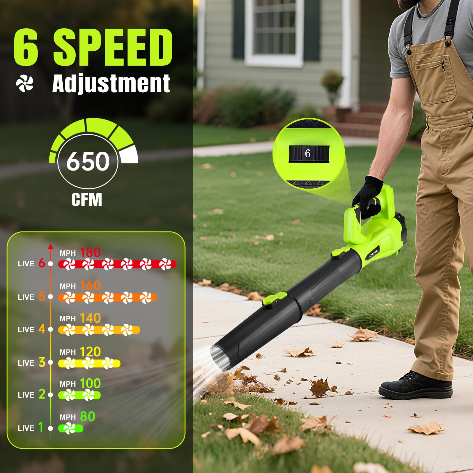 Laapee blower with shoulder strap reduces arm fatigue during yard tasks.