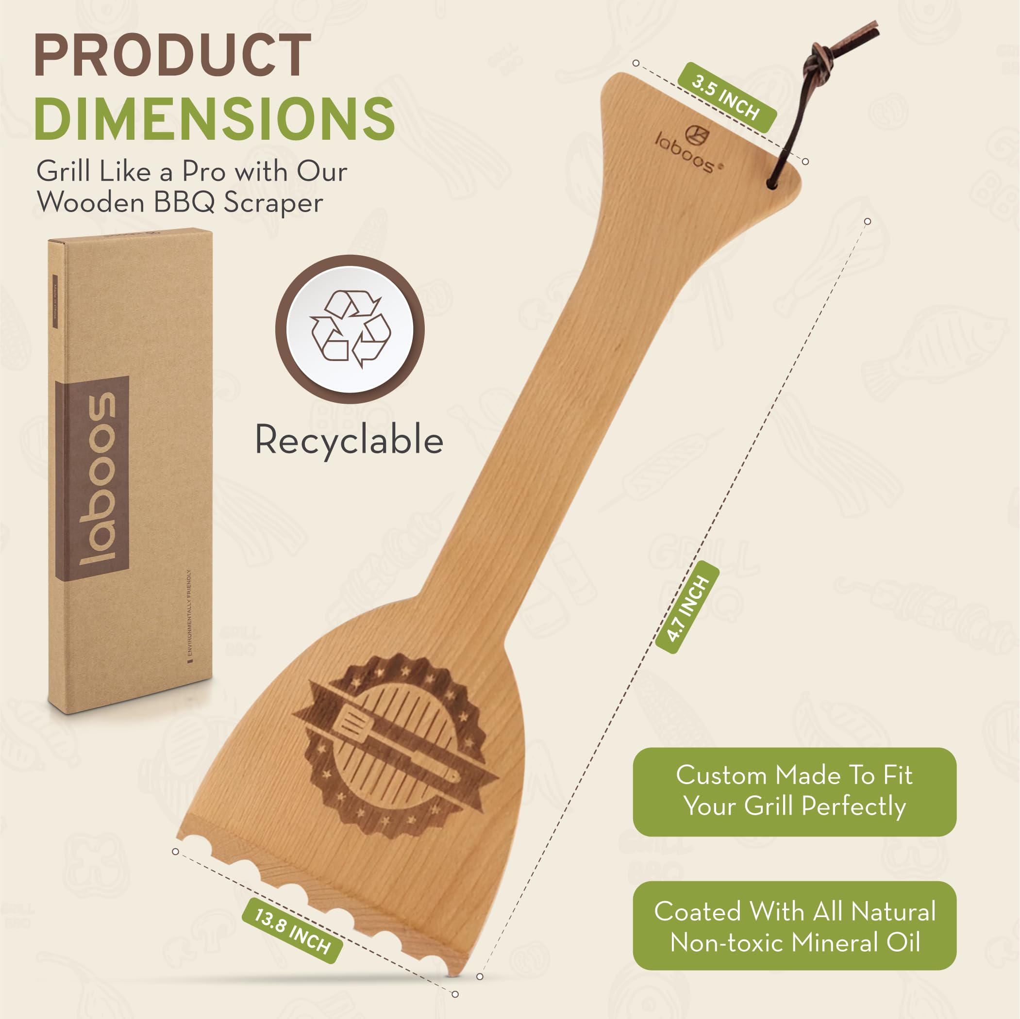 laboos wooden grill scraper shows natural beech wood and oil finish