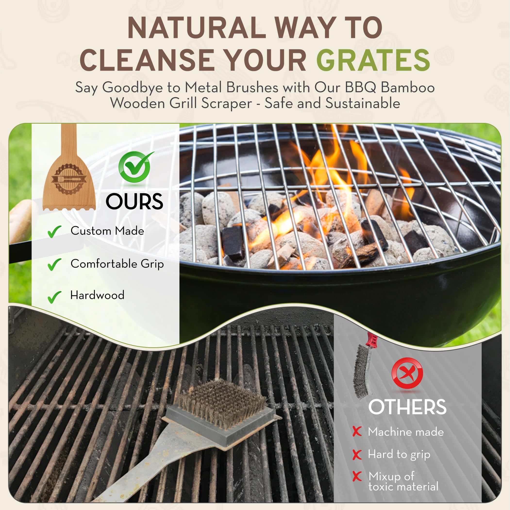laboos wooden grill scraper packaging highlights eco-friendly, durable wood