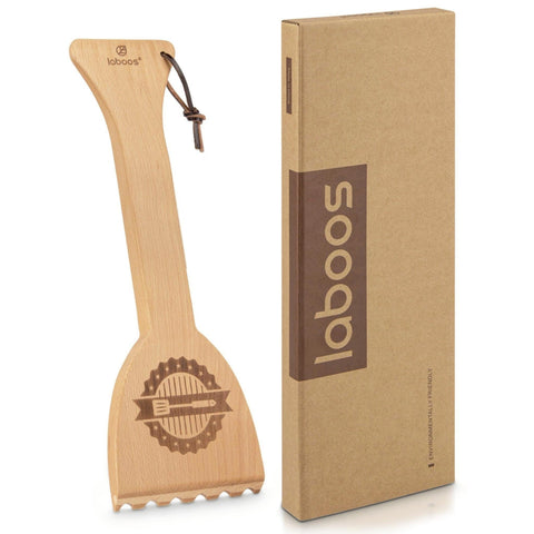 laboos wooden grill scraper universal-fit graphic shows Traeger compatibility
