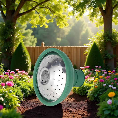 Labriciyon green snap-on rose head shows easy installation on existing spouts.
