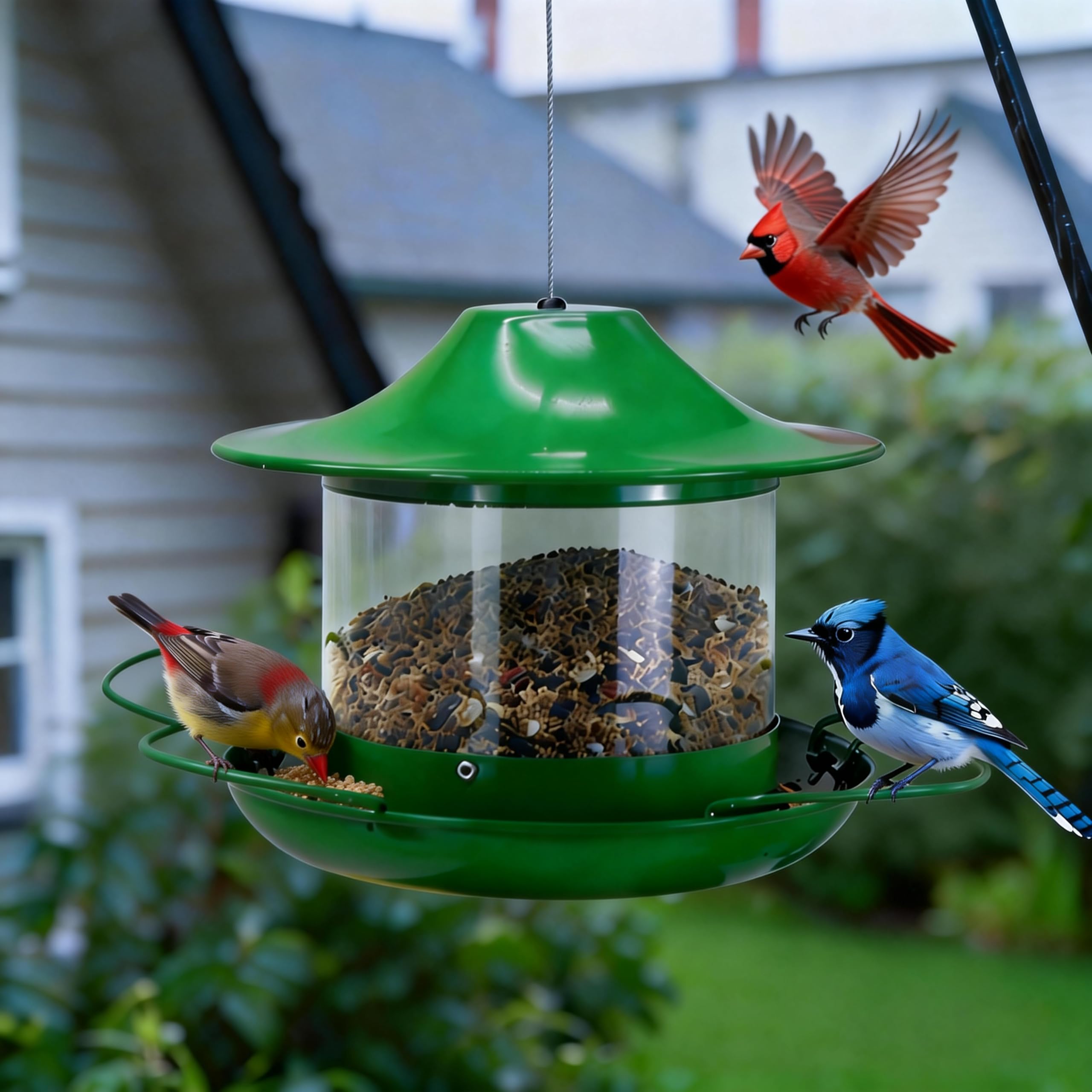 LAbyrent natural evergreen color helps camouflage the feeder among plants.
