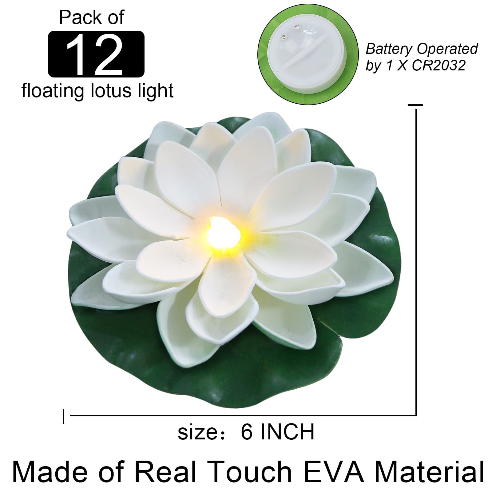 LACGO twelve lotus lights illuminate pools with warm white glow for nighttime events.