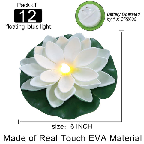 LACGO twelve lotus lights illuminate pools with warm white glow for nighttime events.
