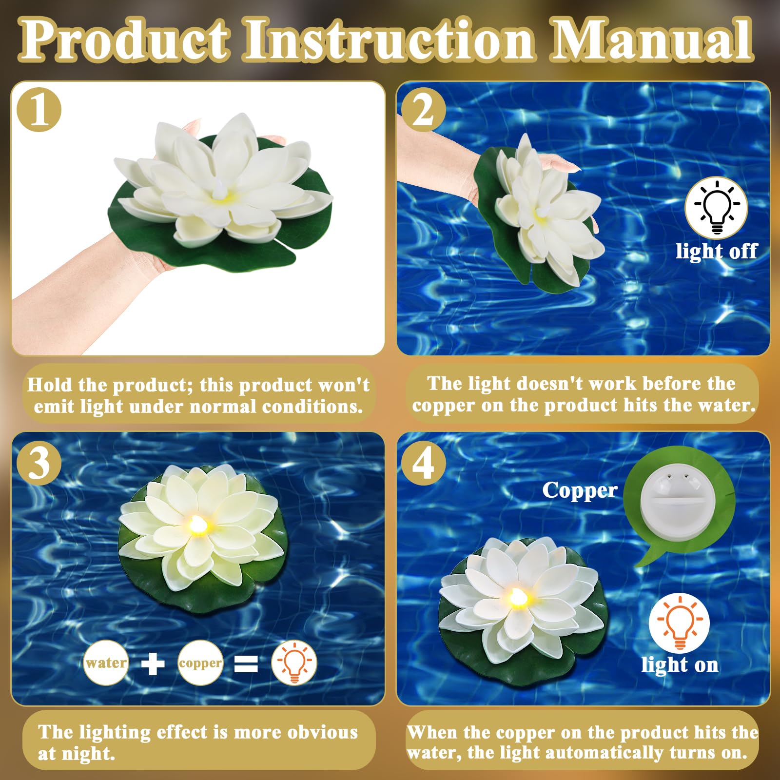 LACGO battery-operated lotus light runs long with easy battery replacement.