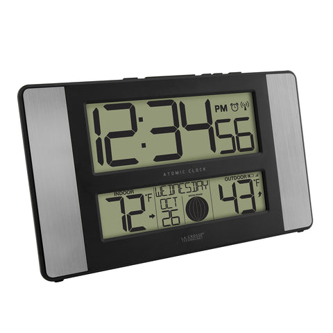 La Crosse 513-1417AL-INT clock mounted on wall for easy viewing