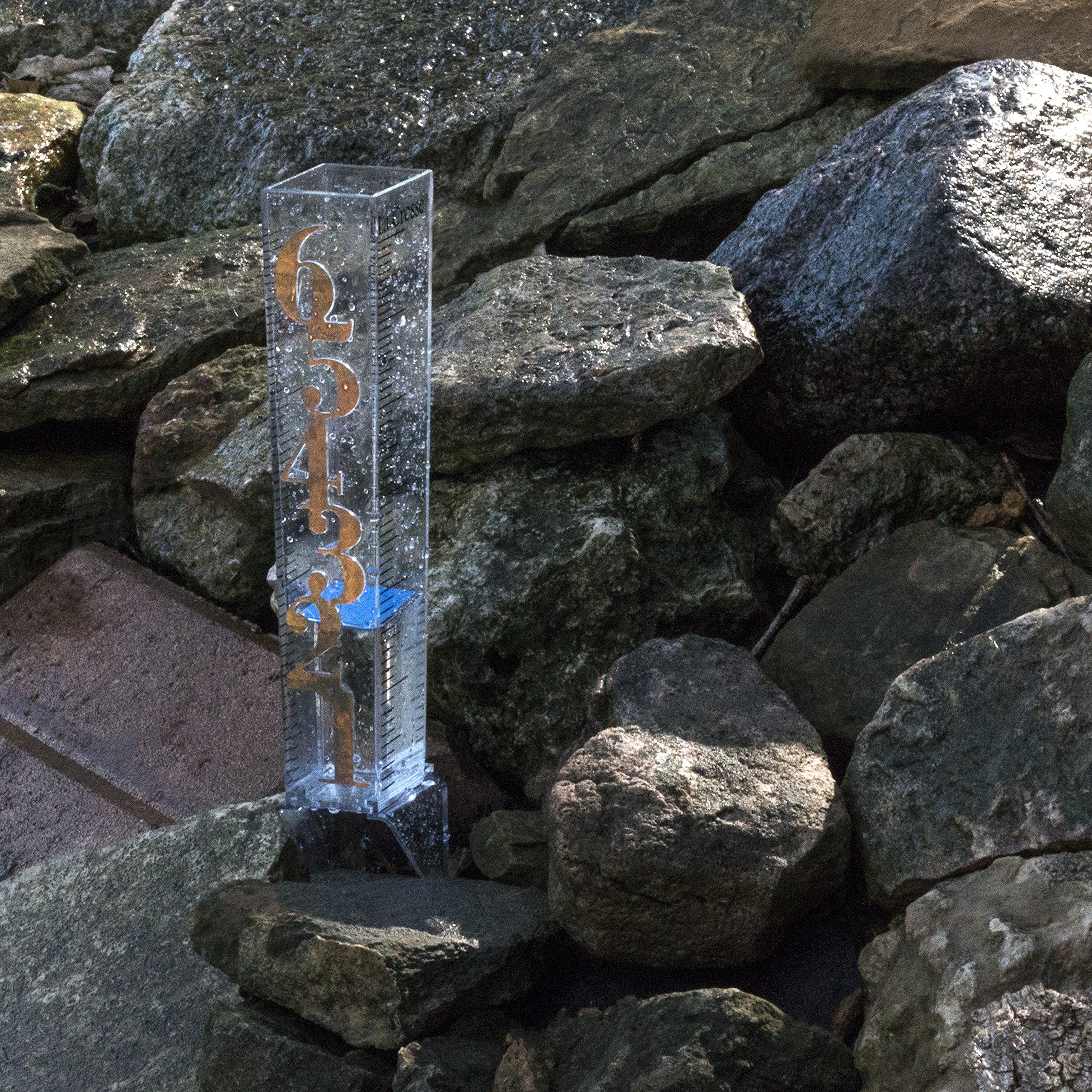 La Crosse 705-110 Patina design adds stylish decor while monitoring backyard rainfall.