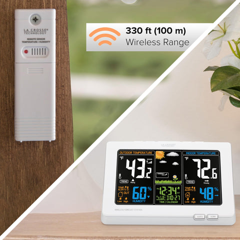 La Crosse 308-1414W wireless outdoor sensor paired with the station for accurate readings.