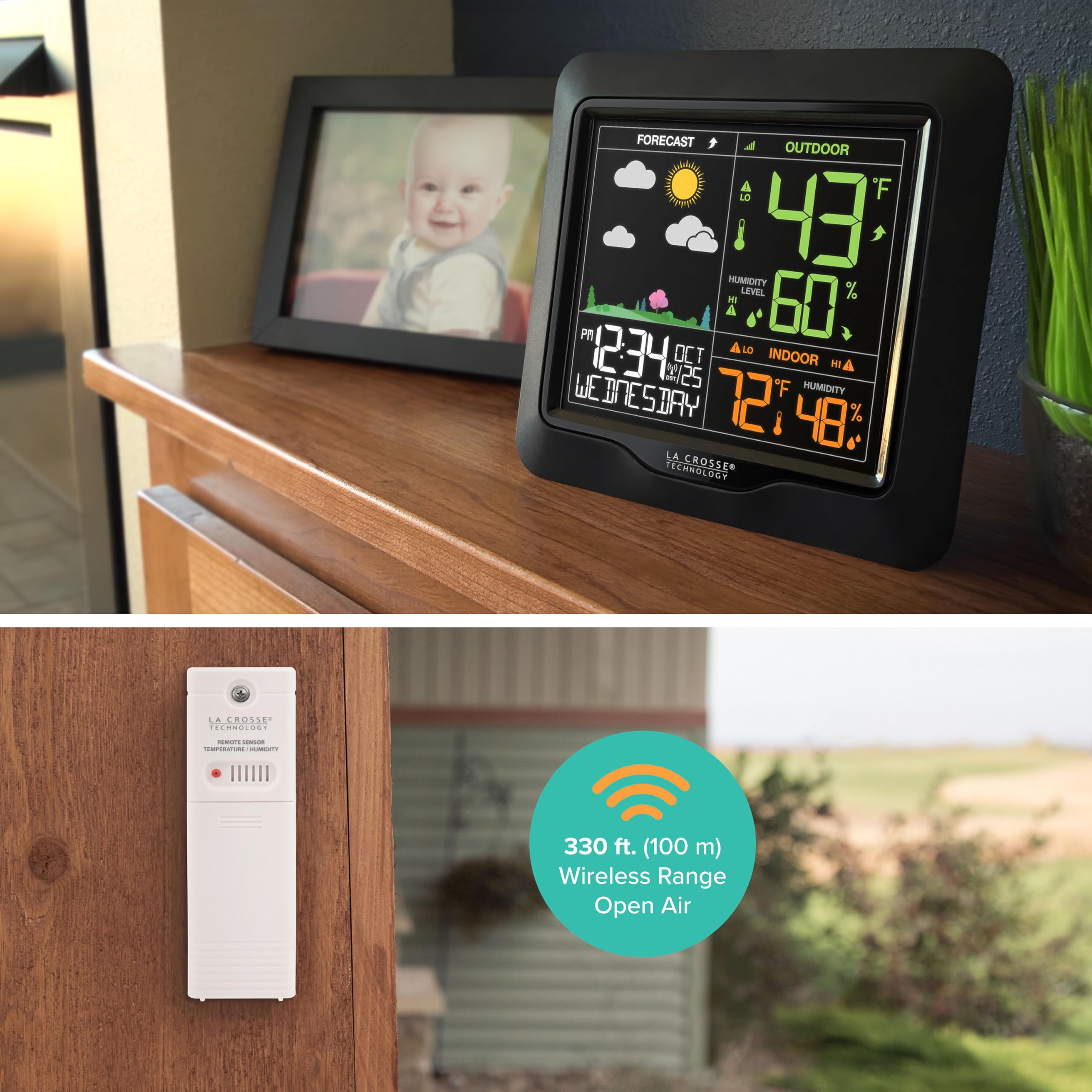 La Crosse Technology L78571 indoor-outdoor temperature and humidity readout for home comfort.