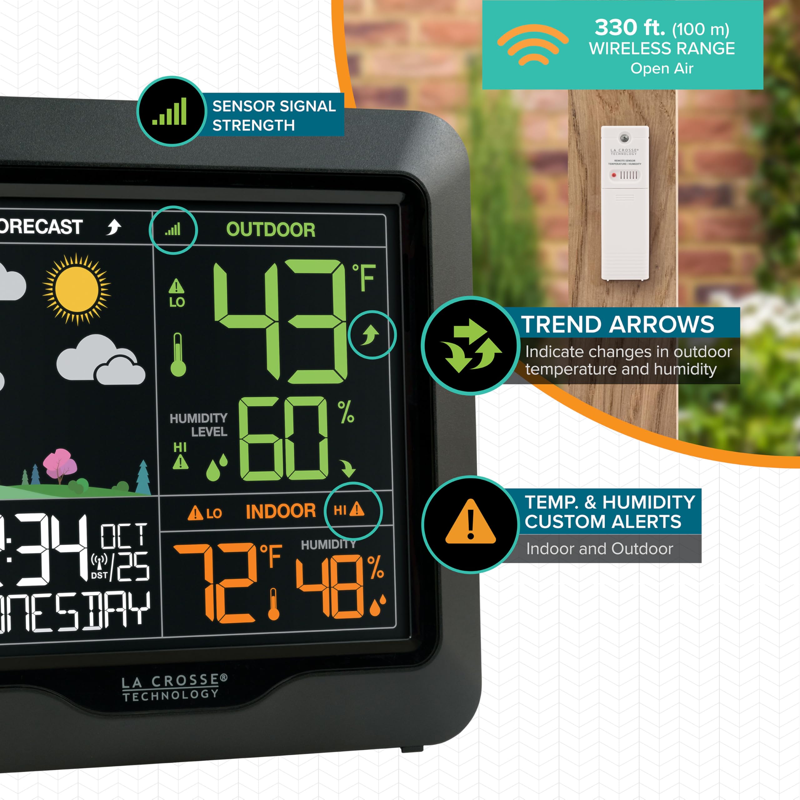 La Crosse Technology L78571 wireless sensor transmits outdoor data to the base station.
