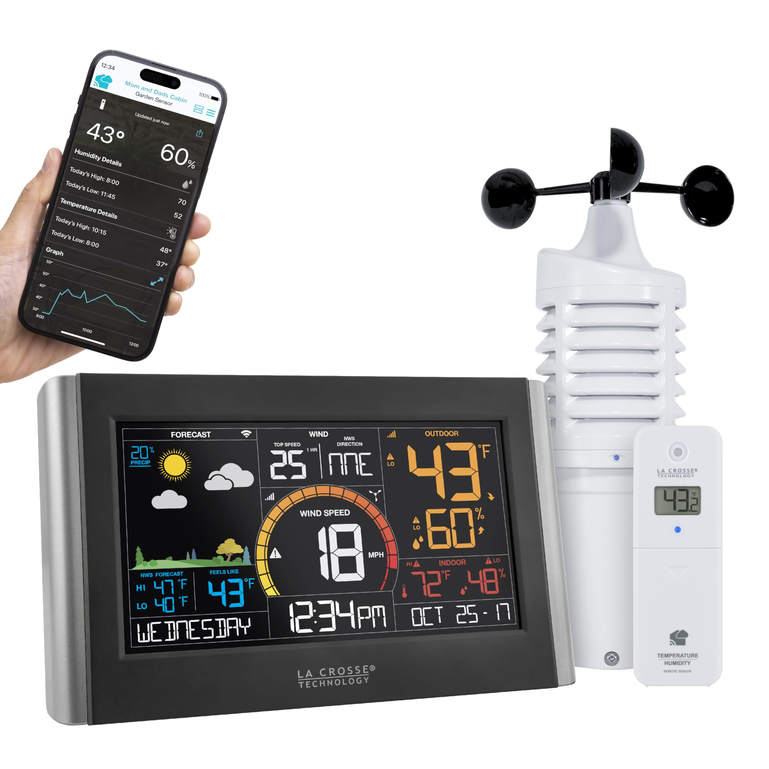 La Crosse Technology V21-WTH display front view for quick backyard weather checks