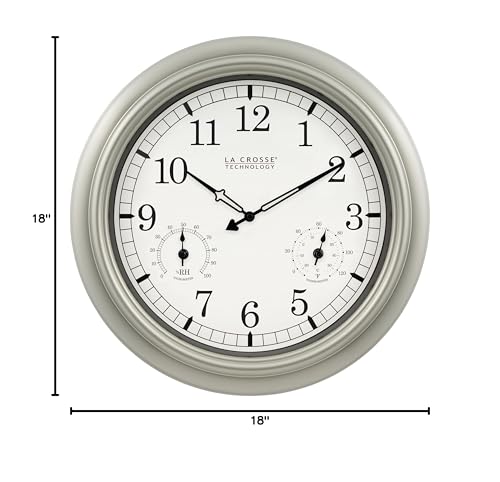La Crosse Technology WT-3181PL-Q wall clock dimensions: 18 by 18 inches.