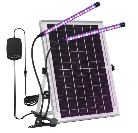 LADATE solar panel charging in sunlight delivers portable energy for uninterrupted plant lighting.