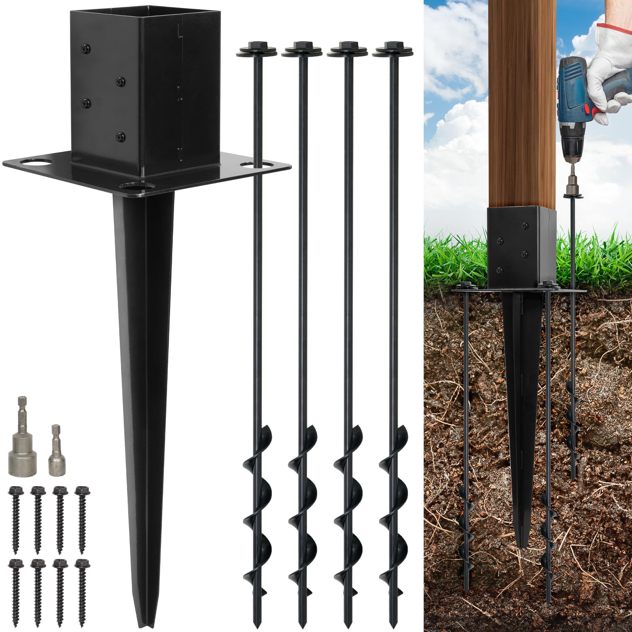 LADECH 4x4 fence post anchor base showing secure ground grip