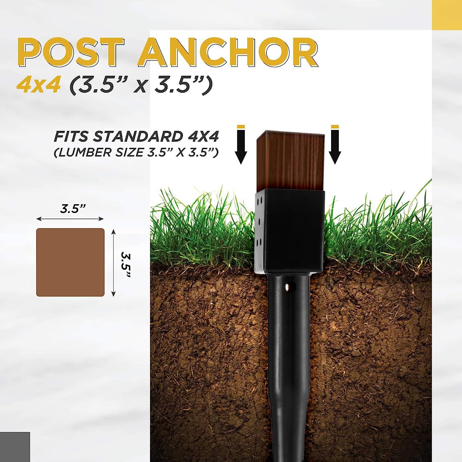 LADECH anchor fits standard 4x4 wood posts for secure mounting.