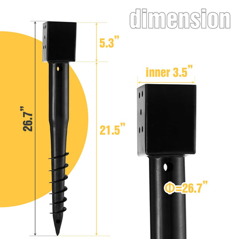 Four-sided LADECH ground anchor grips a wood post for fence stability.