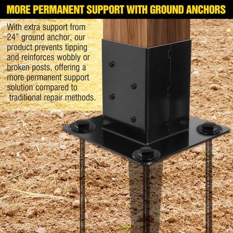 LADECH four ground anchors ready for no-dig post installation
