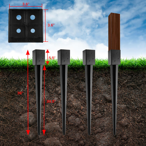 Heavy-duty steel spike with black powder coating resisting rust outdoors.