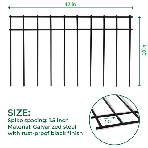 LADECH barrier fence close-up highlighting 1.5 inch spike spacing for anchoring.