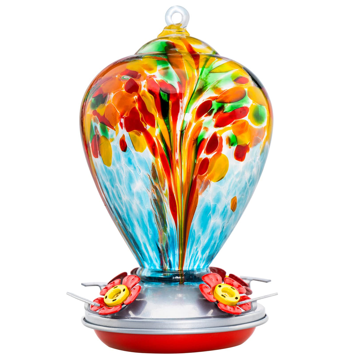 LaElvish Garden hummingbird feeder 34oz glass body shines in sunlight inviting hummingbirds