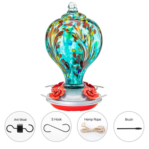 LaElvish Garden Hummingbird Feeder with ant moat helps keep nectar accessible and pests at bay.