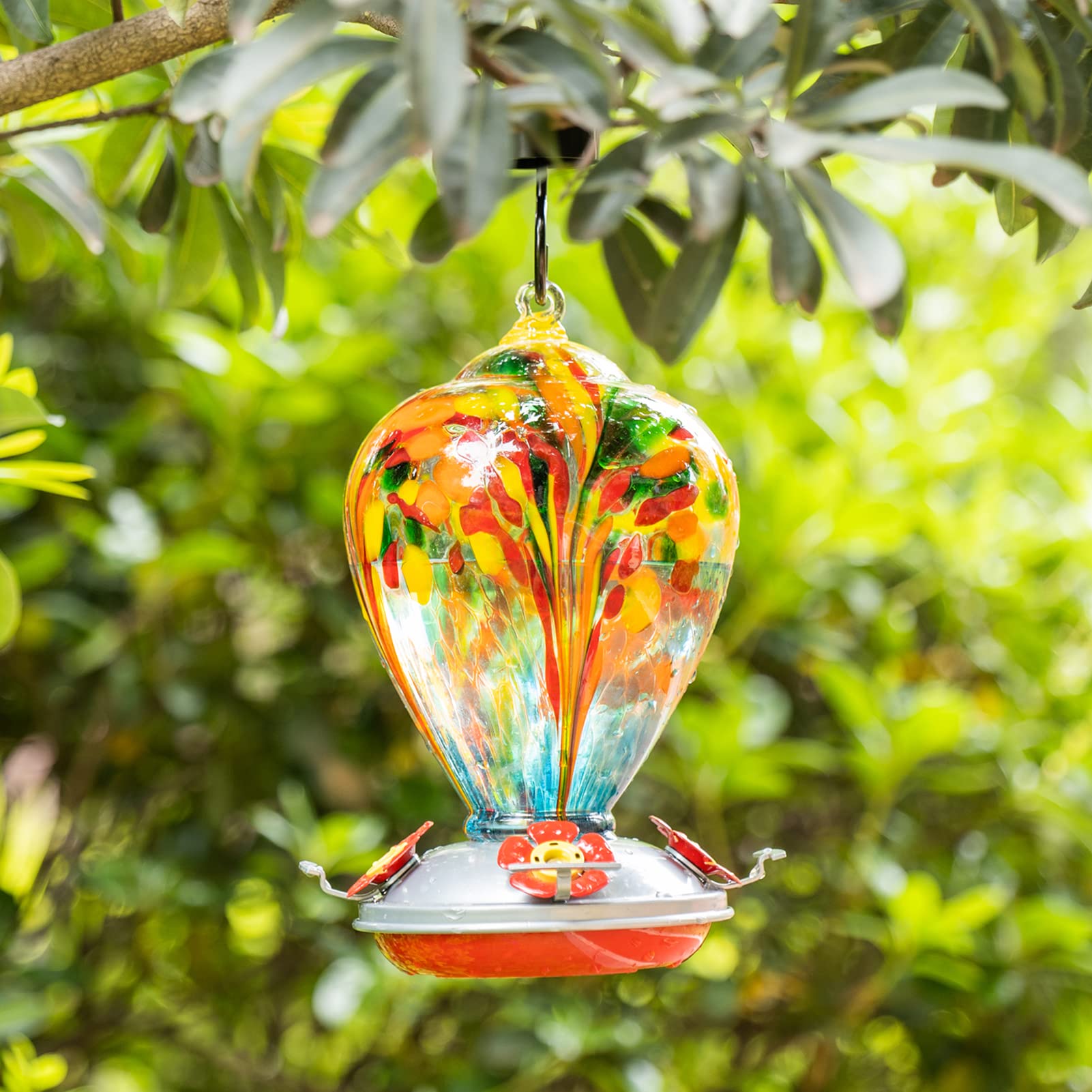LaElvish Garden hummingbird feeder four perches encourages multiple birds to visit